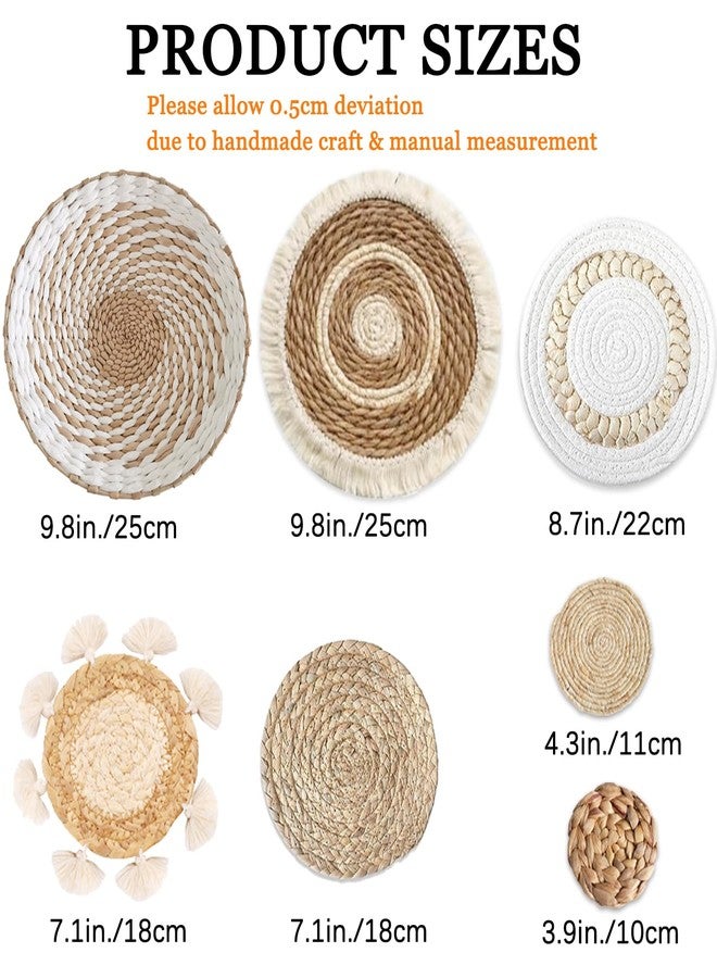 Dimpola 7 Pack Boho Wall Basket Decor - Seagrass Rattan Wicker Wall Decor Round Handmade Hanging Rustic Flat Elegant Wall Art for Farmhouse Living Rooms Bedrooms Display Table Settings Kitchen Home - Image 3