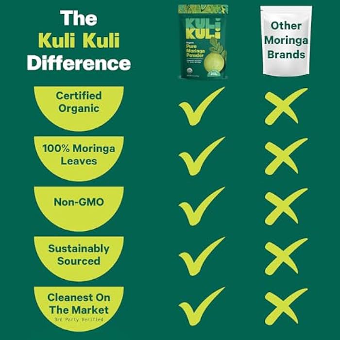 Kuli Kuli مسحوق أوراق المورينغا العضوي من كولي كولي وسموذي أخضر، 100% نقي معتمد من وزارة الزراعة الأمريكية وغير معدّل وراثيًا، رائع مع السموذي والشاي والطعام، 1 عبوة - Image 5