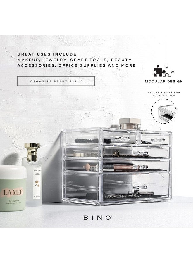 BINO THE MANHATTAN SERIES Acrylic Makeup Drawer Organizer-3 Large 2 Small Drawer | Clear Beauty Organizers and Storage| Cosmetic & Makeup Drawer| Home Organization| Jewelry & Vanity Accessories Drawer - Image 4