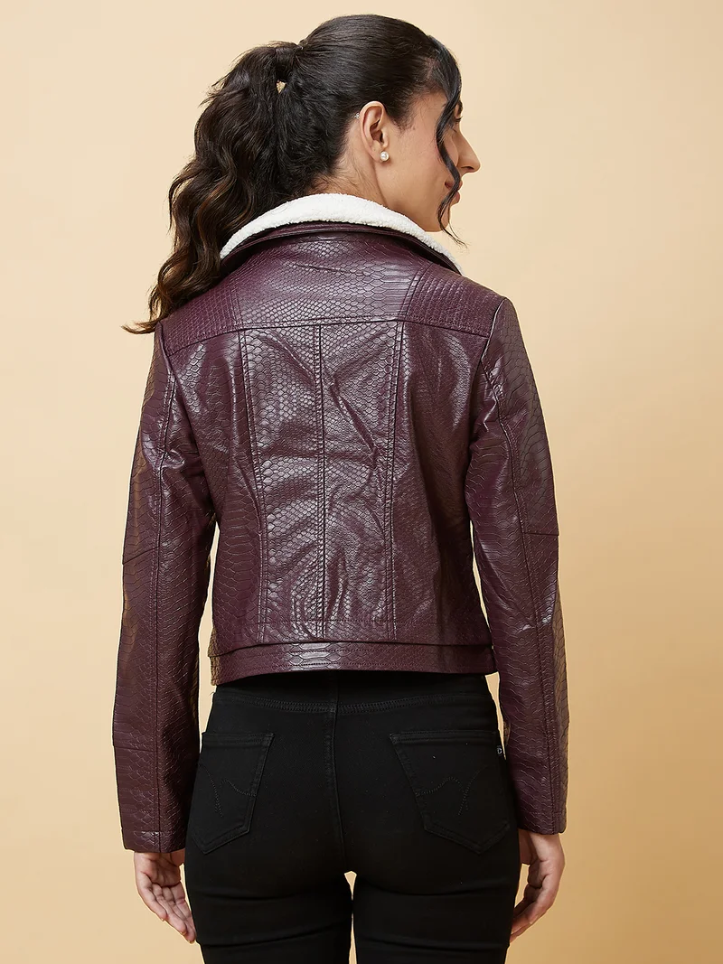 globus Women Lapel Collar Biker Jacket