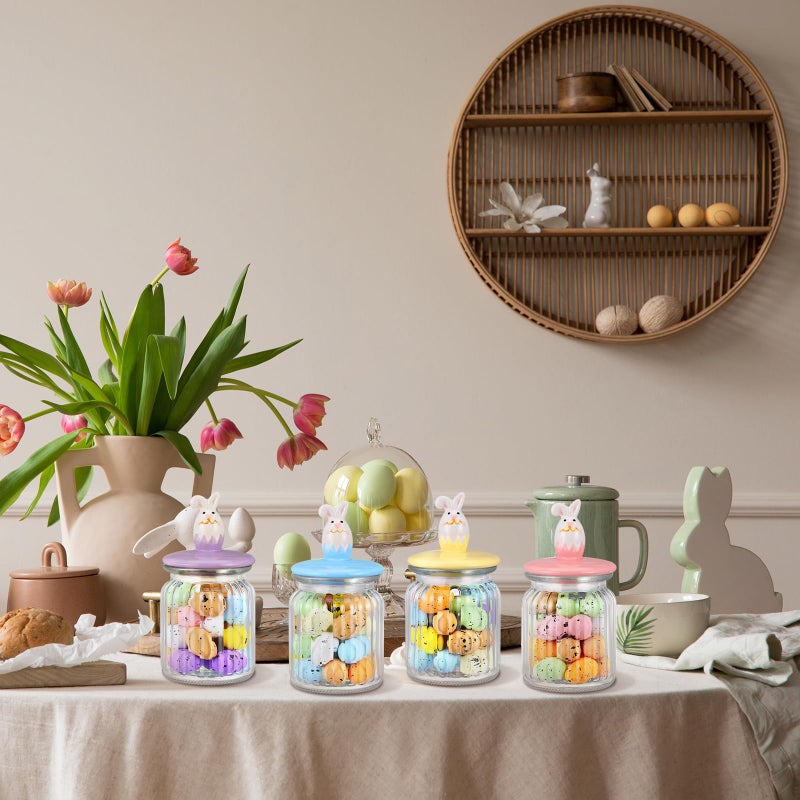 Nitial Easter Decorations- 4 Pcs Large Easter Glass Jars with Ceramic Bunny Lid-rabbits Cookie Jars 7.8 oz Pastel Glass Food Storage for Chocolate Candy Sweets Gift Mini Eggs Table Decoration - Image 3