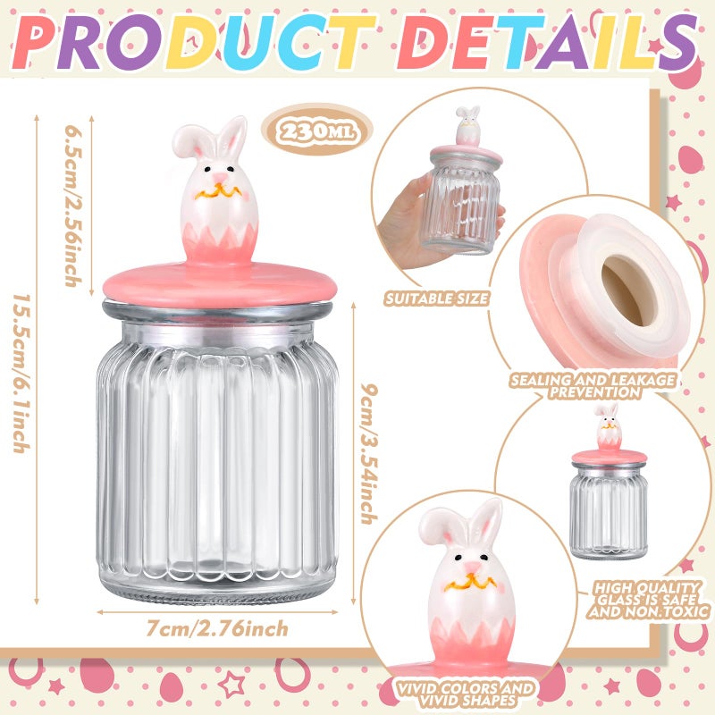 Nitial Easter Decorations- 4 Pcs Large Easter Glass Jars with Ceramic Bunny Lid-rabbits Cookie Jars 7.8 oz Pastel Glass Food Storage for Chocolate Candy Sweets Gift Mini Eggs Table Decoration - Image 2