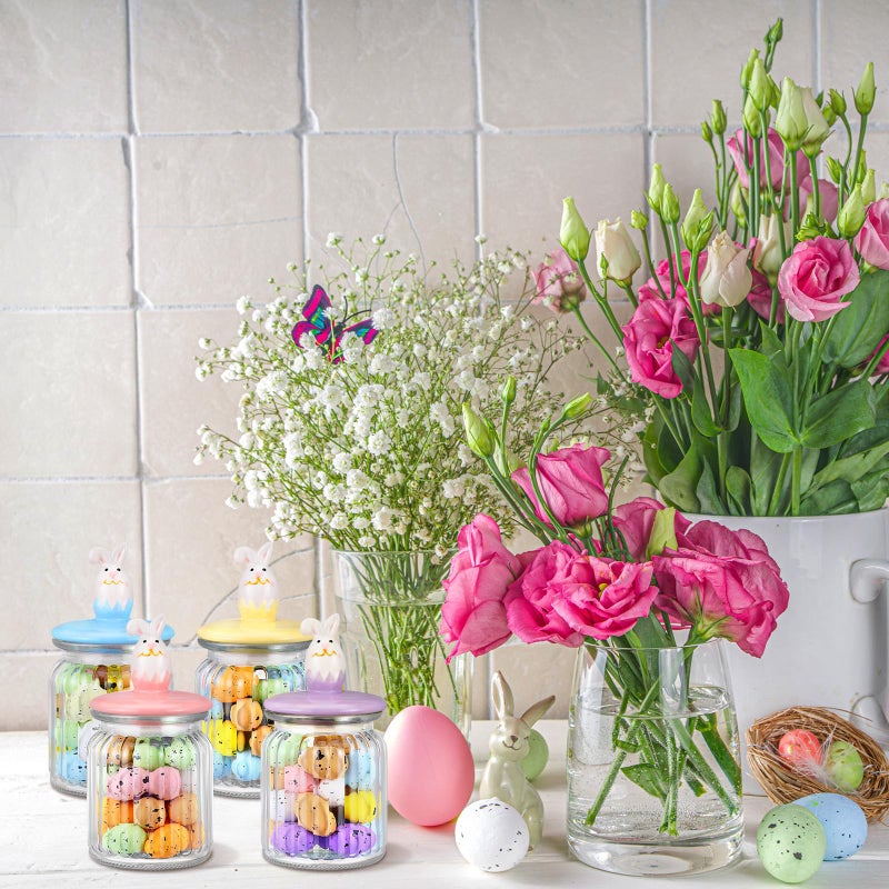 Nitial Easter Decorations- 4 Pcs Large Easter Glass Jars with Ceramic Bunny Lid-rabbits Cookie Jars 7.8 oz Pastel Glass Food Storage for Chocolate Candy Sweets Gift Mini Eggs Table Decoration - Image 5