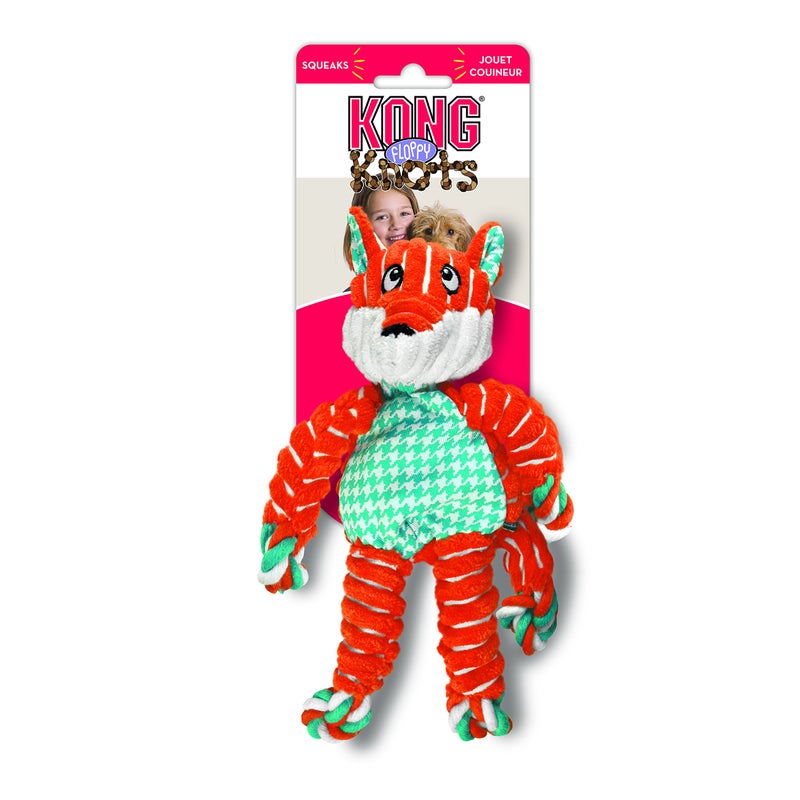 KONG Floppy Knots - Durable No‑Stuffing Squeaky Rope & Plush Dog Toy - for Teething, Playing (Fox, Small/Medium) - Image 4