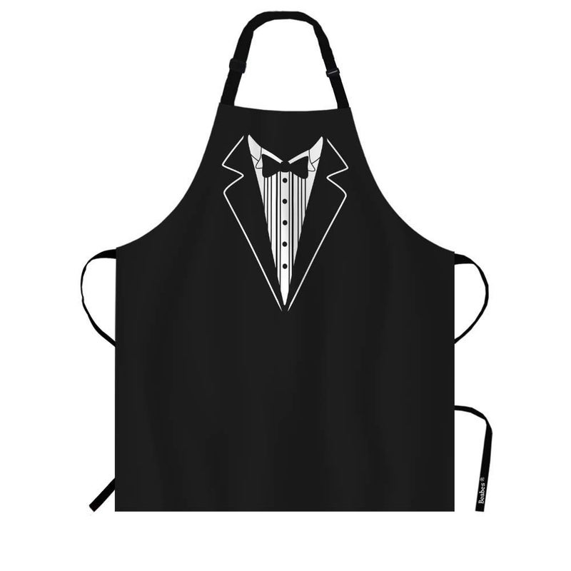 Beabes Man Suit Kitchen Apron Black Male Suit White Shirt And Bow Tie Trendy Businessman Dress Cooking Bib Apron For Chef Restaurant Home Cleaning Serving Painting 27"" X 31"" - Image 1