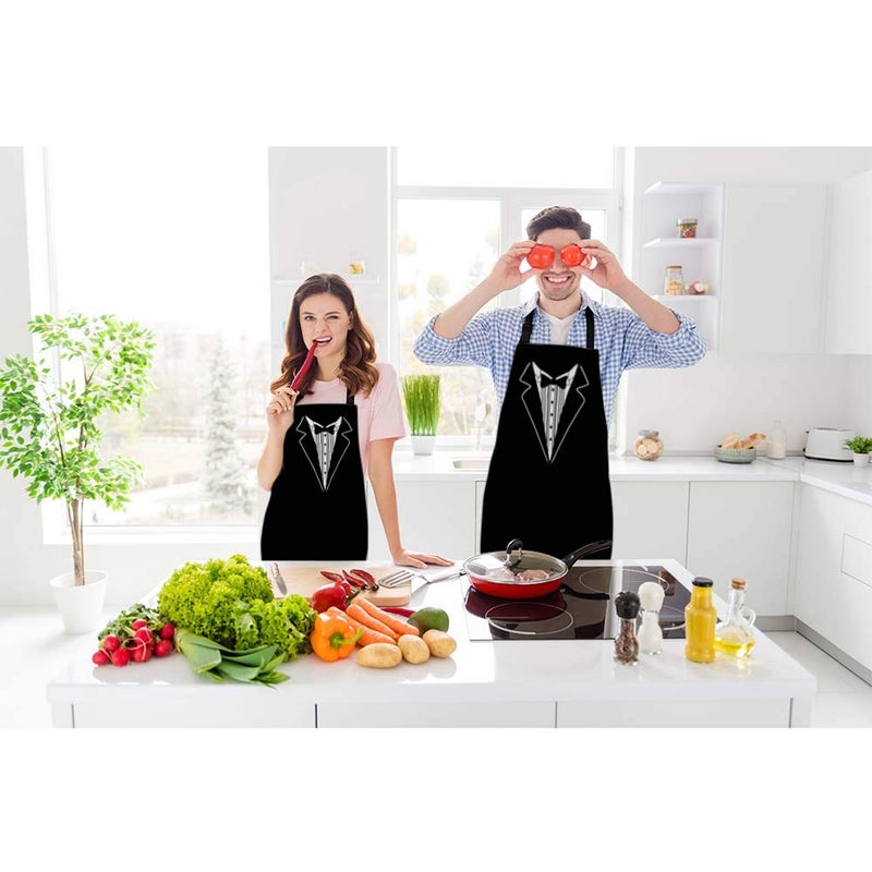 Beabes Man Suit Kitchen Apron Black Male Suit White Shirt And Bow Tie Trendy Businessman Dress Cooking Bib Apron For Chef Restaurant Home Cleaning Serving Painting 27"" X 31"" - Image 2