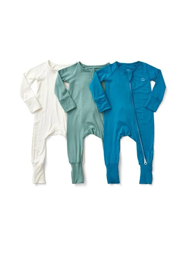 أنفي بيبي Set of 3 Bamboo Spandex Zipper Sleepsuit Green/White/Blue 0-3 m