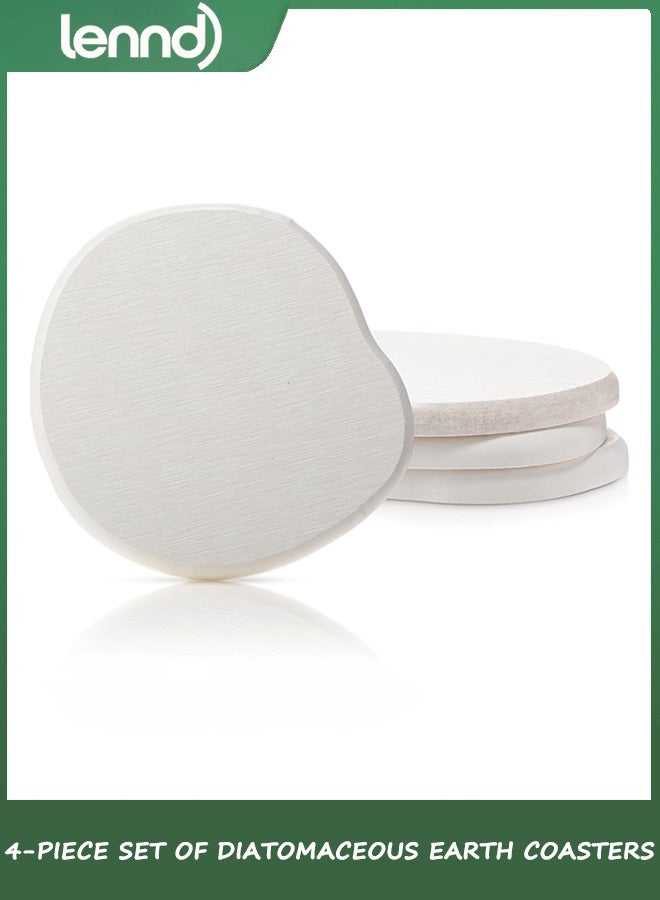 LENND Diatomaceous Earth Coasters Set of 4，Cool Absorbent Quick-Dry Drink Coasters for Desks, Cute Modern Stone Design with Stylish White Aesthetic，4 Removable Scratch Protection Pads Per Coaster - Image 1
