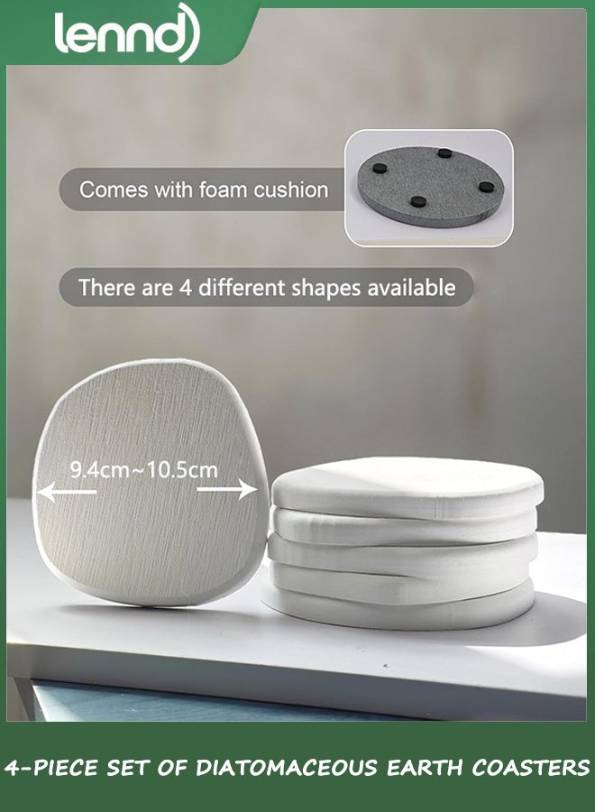 LENND Diatomaceous Earth Coasters Set of 4，Cool Absorbent Quick-Dry Drink Coasters for Desks, Cute Modern Stone Design with Stylish White Aesthetic，4 Removable Scratch Protection Pads Per Coaster - Image 3