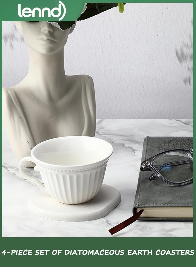 LENND Diatomaceous Earth Coasters Set of 4，Cool Absorbent Quick-Dry Drink Coasters for Desks, Cute Modern Stone Design with Stylish White Aesthetic，4 Removable Scratch Protection Pads Per Coaster - Image 2