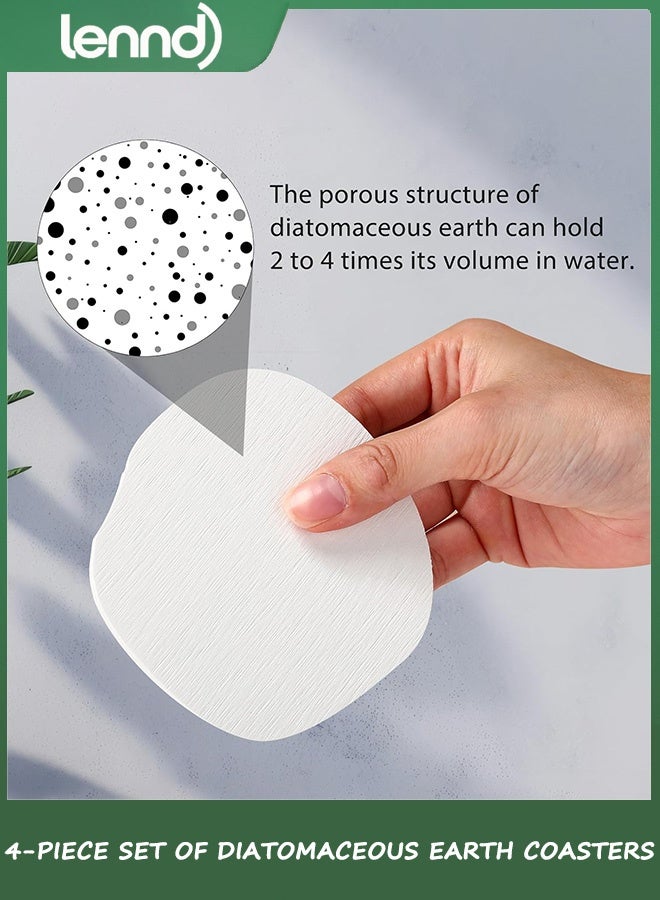 LENND Diatomaceous Earth Coasters Set of 4，Cool Absorbent Quick-Dry Drink Coasters for Desks, Cute Modern Stone Design with Stylish White Aesthetic，4 Removable Scratch Protection Pads Per Coaster - Image 5