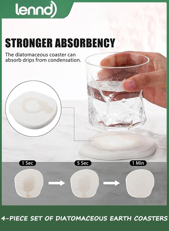 LENND Diatomaceous Earth Coasters Set of 4，Cool Absorbent Quick-Dry Drink Coasters for Desks, Cute Modern Stone Design with Stylish White Aesthetic，4 Removable Scratch Protection Pads Per Coaster - Image 4