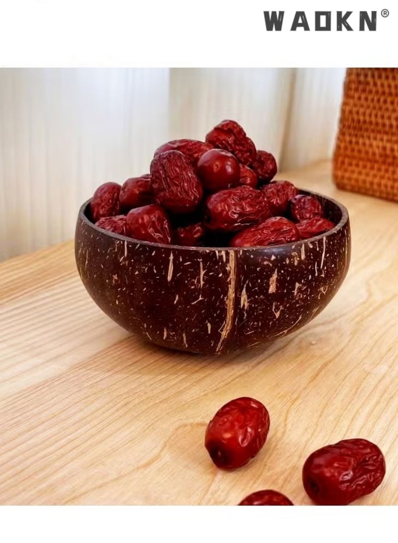 دبليو أيه أو كي أن أوعية جوز الهند الطبيعية والملاعق الخشبية، أوعية قشر جوز الهند القابلة لإعادة الاستخدام مثالية لأوعية العصائر وأوعية الآساي وأوعية السلطة وأوعية جوز الهند لديكور المطبخ الصديق للبيئة متينة وسهلة التنظيف - Image 5
