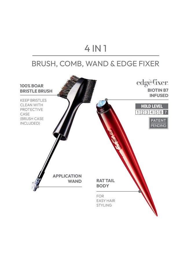 Red by Kiss Edge Cara 4 In 1 Edge Brush Comb Boar Bristles With Edge Fixer (Strawberry Acai)  - Image 5