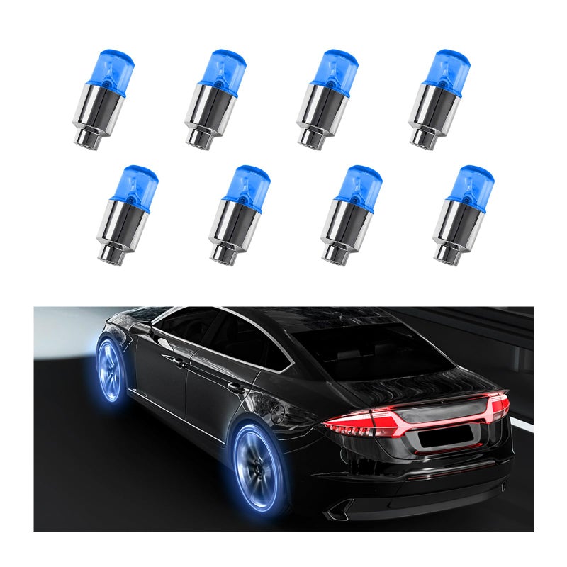 Sylvil 8 PCS LED Tire Valve Stem Cap Lights Waterproof Motion Tyre Spoke Lights for Wheel Decoration Cool Modify Neon Valve Wheel Light Assemble Universal Motorcycle Accessories Blue