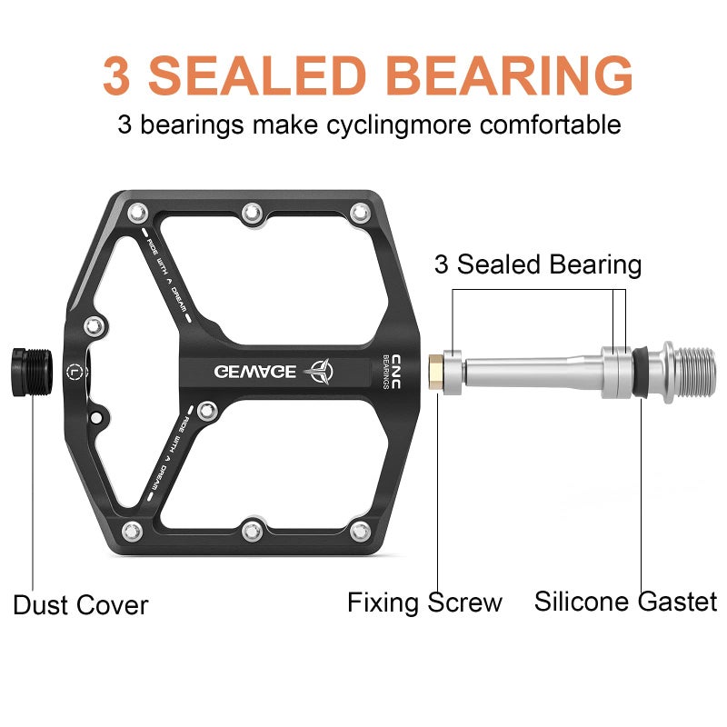GEWAGE Road/Mountain Bike Pedals - 3 Bearings Bicycle Pedals - 9/16â€ CNC Machined Flat Pedals with Removable Anti-Skid Nails (Silver) - Image 4