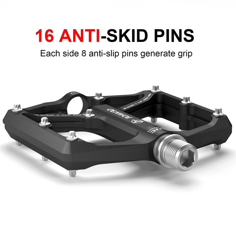 GEWAGE Road/Mountain Bike Pedals - 3 Bearings Bicycle Pedals - 9/16â€ CNC Machined Flat Pedals with Removable Anti-Skid Nails (Silver) - Image 3