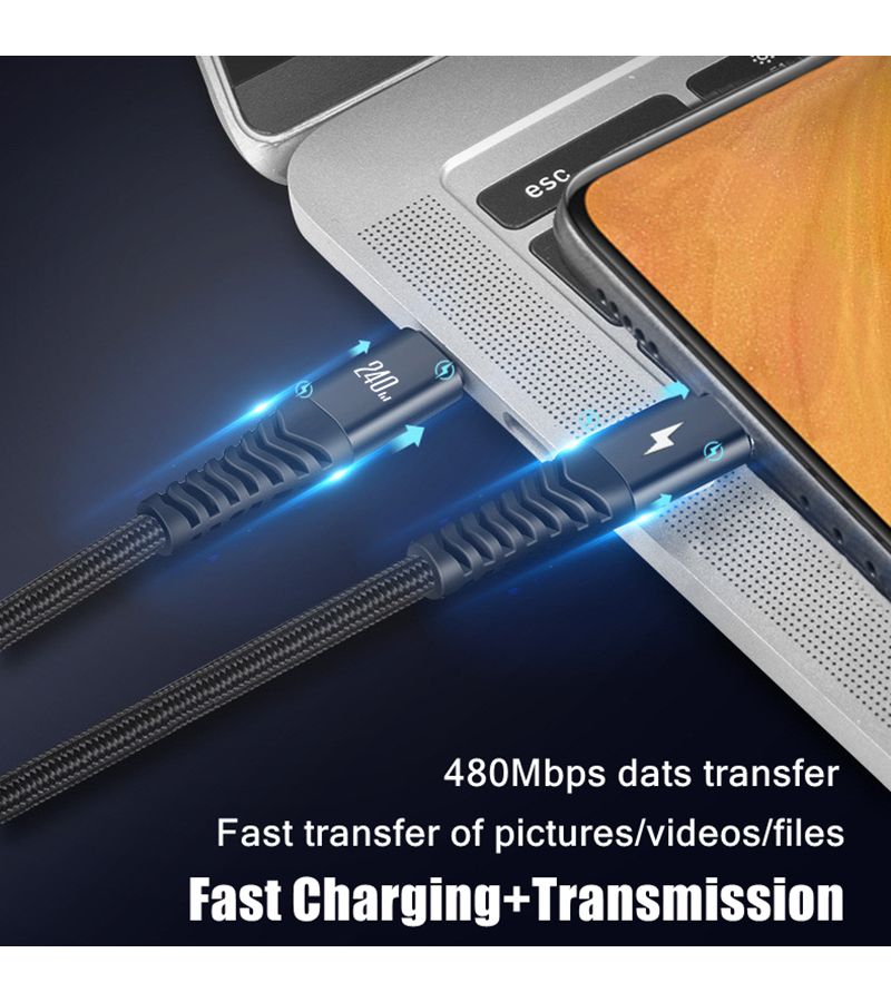 كابل شحن سريع 240 واط USB-C بطول 1 متر (3.3 قدم) لأجهزة iPhone وSamsung ومنافذ USB-C، كابل مضفر متين للمزامنة وذو أطراف غير لامعة - Image 5