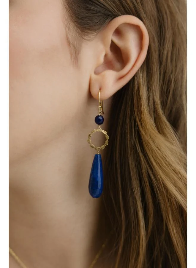 جواندلينا Silver Yellow Gold Plated Earrings with Semi Precious Stones