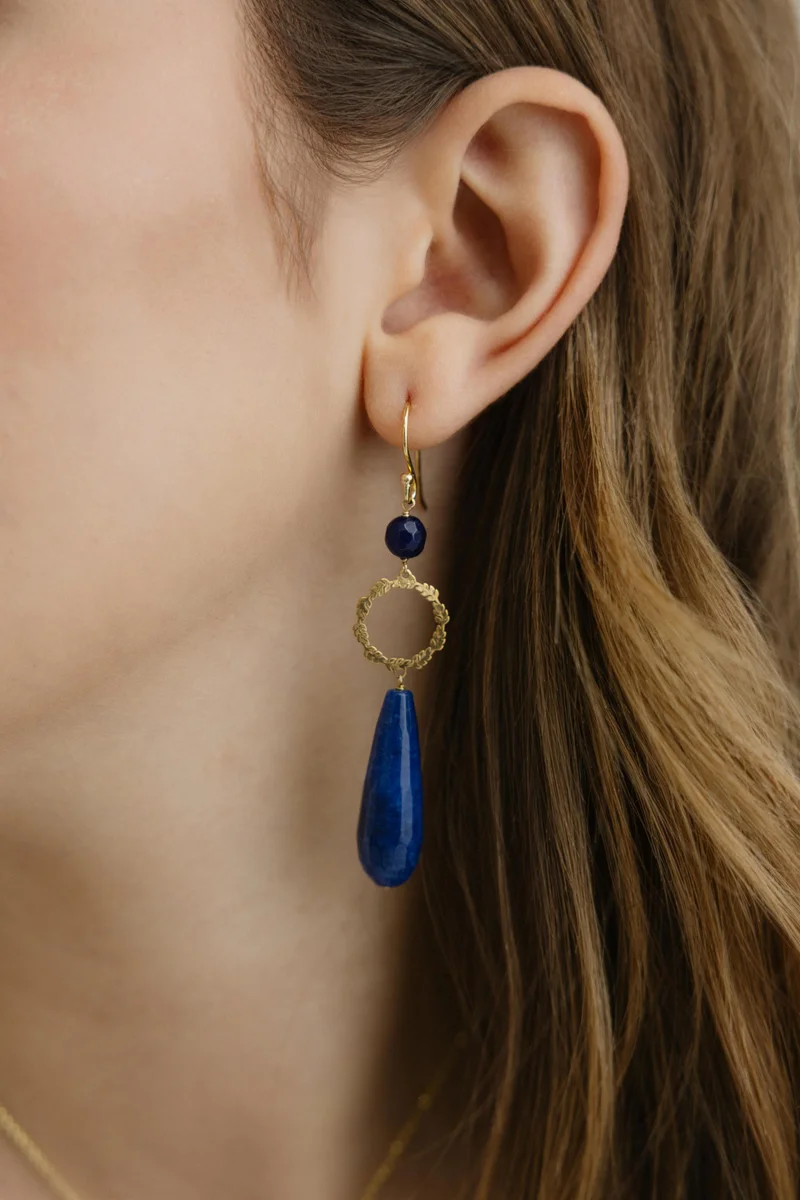 Guendalina Silver Yellow Gold Plated Earrings with Semi Precious Stones