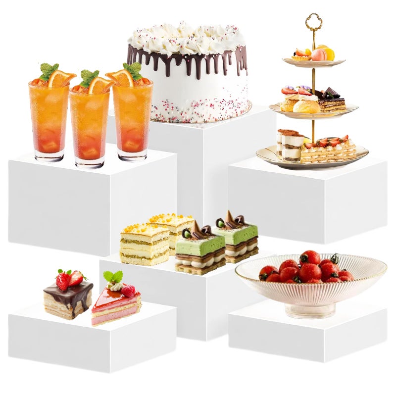 Silanit 6 PCS Buffet Risers and Stands, Food Risers for Buffet Table, Acrylic Nesting Risers with Hollow Bottoms, Display Stand Shelf for Party, Catering, Desserts, Jewelry & Collectibles (white(3",4",5",6",7 - Image 1