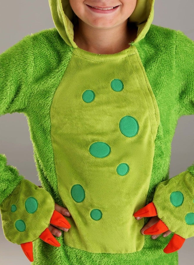 Fun Costumes B07PXPDNG4 title Green Monster Kids Halloween Costume - Plush Jumpsuit with Mitts, Claws, Hood, and Tail - Small - Green - Image 5