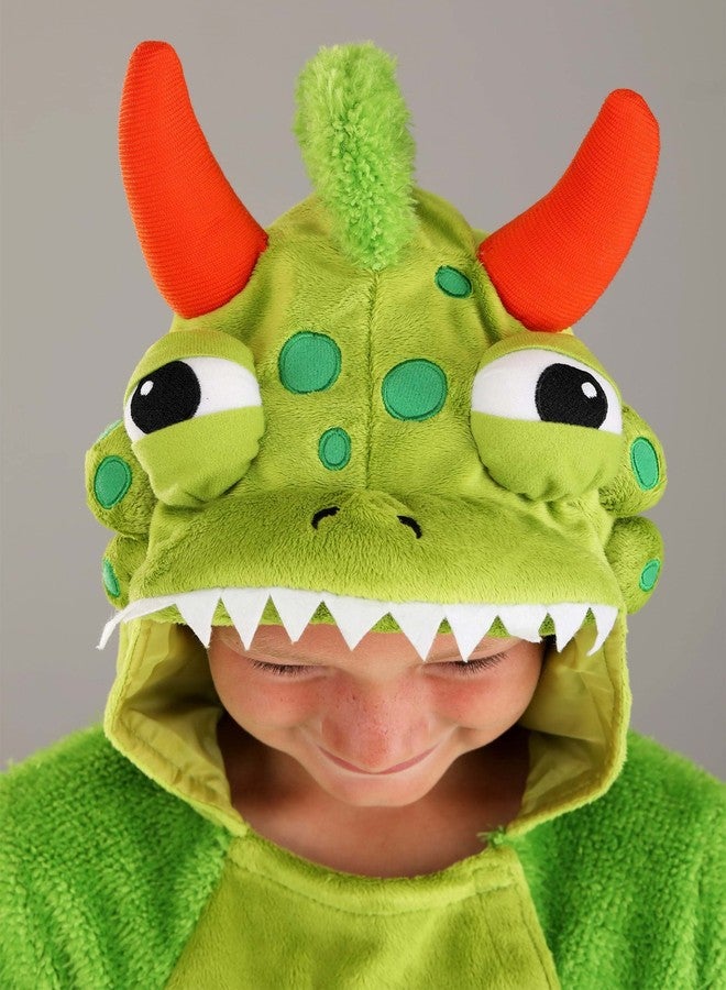 Fun Costumes B07PXPDNG4 title Green Monster Kids Halloween Costume - Plush Jumpsuit with Mitts, Claws, Hood, and Tail - Small - Green - Image 4