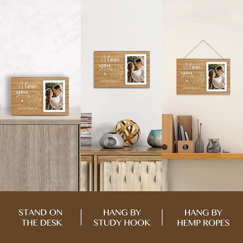 Decor & More Decor More Wooden Wall Hanging Photo Frame Wall Hanging for 4 x 6 Picture Anniversary Gift Picture Frame Pack of 1 Rectangular - Image 3