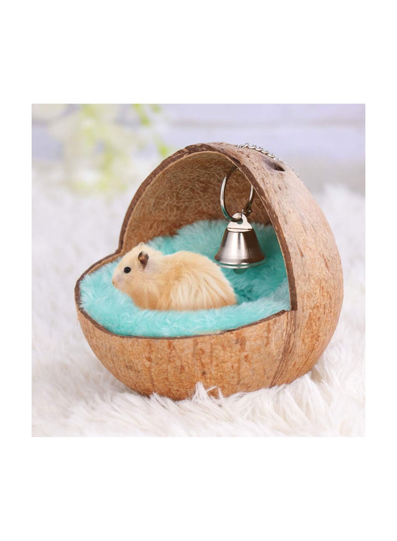 GGOOT Hamster Hideout Natural Coconut Shell Hanging Bed Bird Coco House Winter Warm Plush Hut for Guinea Pig Conure Cockatoo Finch (Random Color) - Image 4