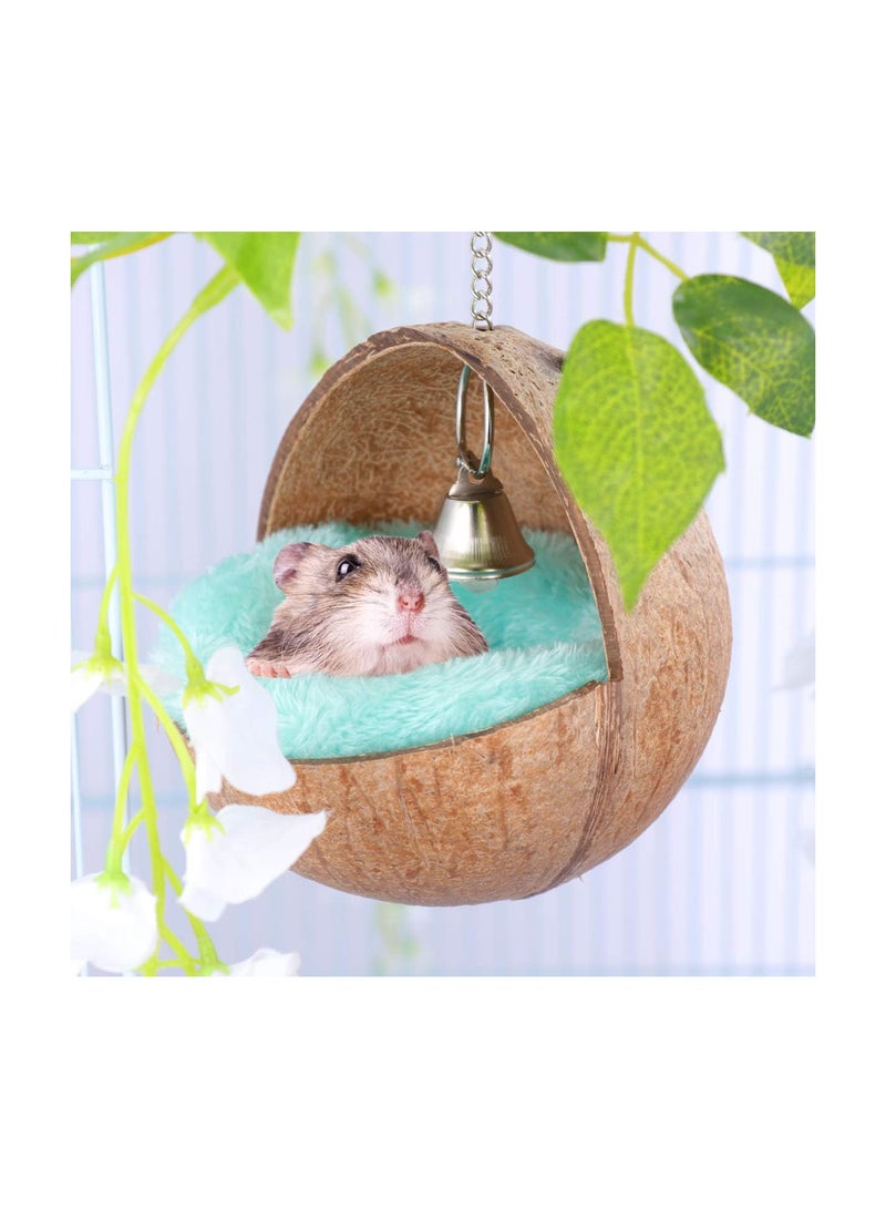 GGOOT Hamster Hideout Natural Coconut Shell Hanging Bed Bird Coco House Winter Warm Plush Hut for Guinea Pig Conure Cockatoo Finch (Random Color) - Image 3