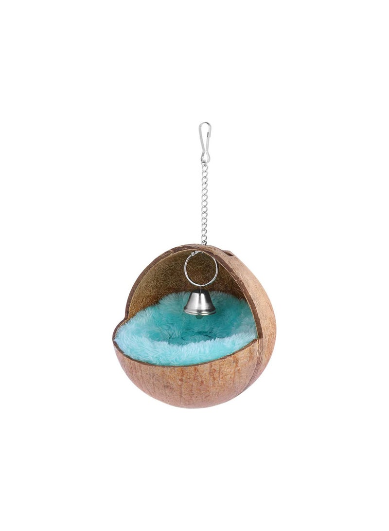 GGOOT Hamster Hideout Natural Coconut Shell Hanging Bed Bird Coco House Winter Warm Plush Hut for Guinea Pig Conure Cockatoo Finch (Random Color) - Image 1