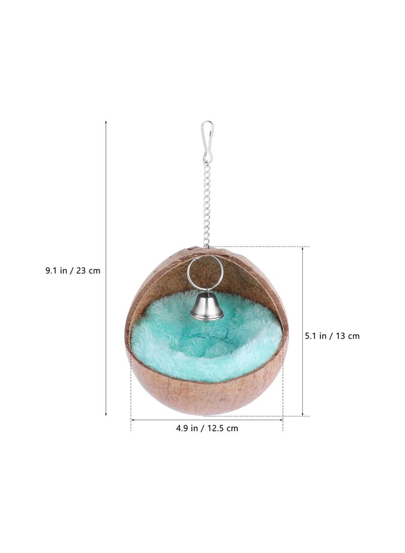 GGOOT Hamster Hideout Natural Coconut Shell Hanging Bed Bird Coco House Winter Warm Plush Hut for Guinea Pig Conure Cockatoo Finch (Random Color) - Image 2