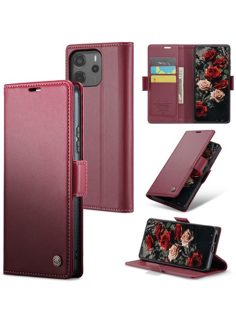 جراب موبايل من الجلد الصناعي الفاخر مقاوم ضد البصمات  023 وحامل للكروت و البطاقات متوافق مع Redmi Note 14 4G  (احمر)