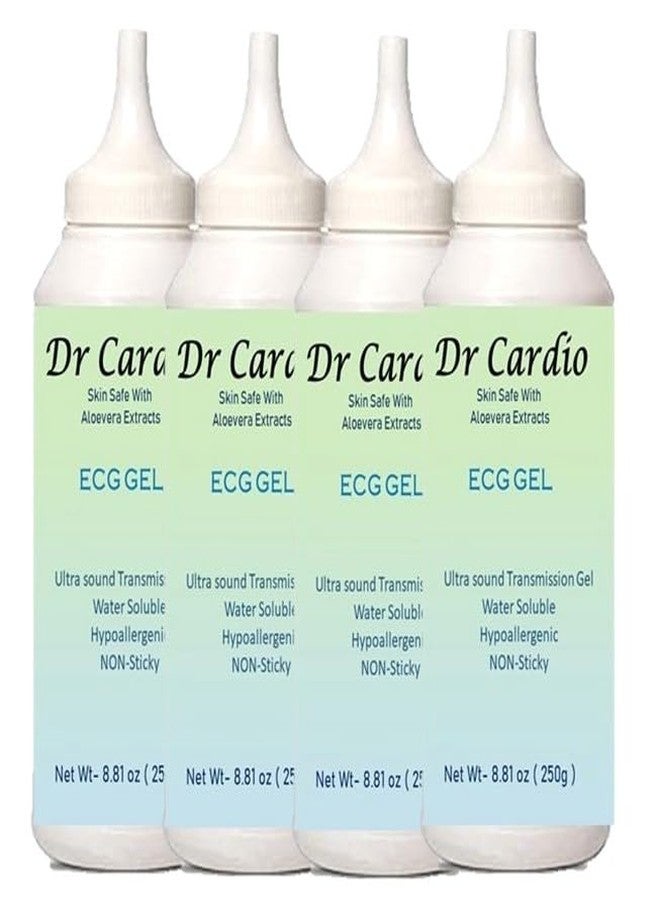 Dr Cardio دكتور كارديو ألتراسونيك | جل تخطيط القلب الكهربائي، معتمد من ISO، تم اختباره ميكروبيولوجيًا، آمن على الجلد للاستخدام مع الموجات فوق الصوتية | EUSG | دوبلر | التصوير بالموجات فوق الصوتية | العلاج الطبيعي، 4 × 250 غرام، شفاف - Image 1
