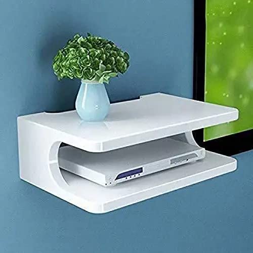 DDS Dream Decor Shoppee Engineered Wood Glossy Finish Modem Display Multipurpose Set Top Wall Shelf (White) - Image 3