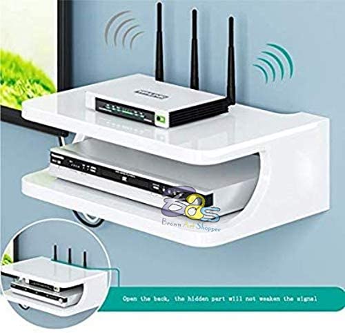 DDS Dream Decor Shoppee Engineered Wood Glossy Finish Modem Display Multipurpose Set Top Wall Shelf (White) - Image 2