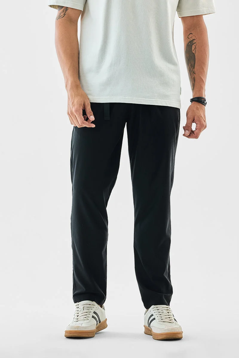 سنيتش Black Textured Relaxed Casual Trousers