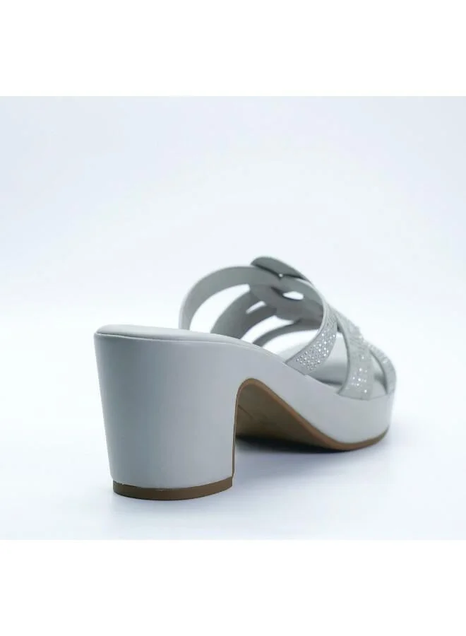 Michelle Morgan Grey 092-3138 Michelle Morgan Stylish Heeled Slide Sandals 514RJ75C Grey for Women | Best Price UAE