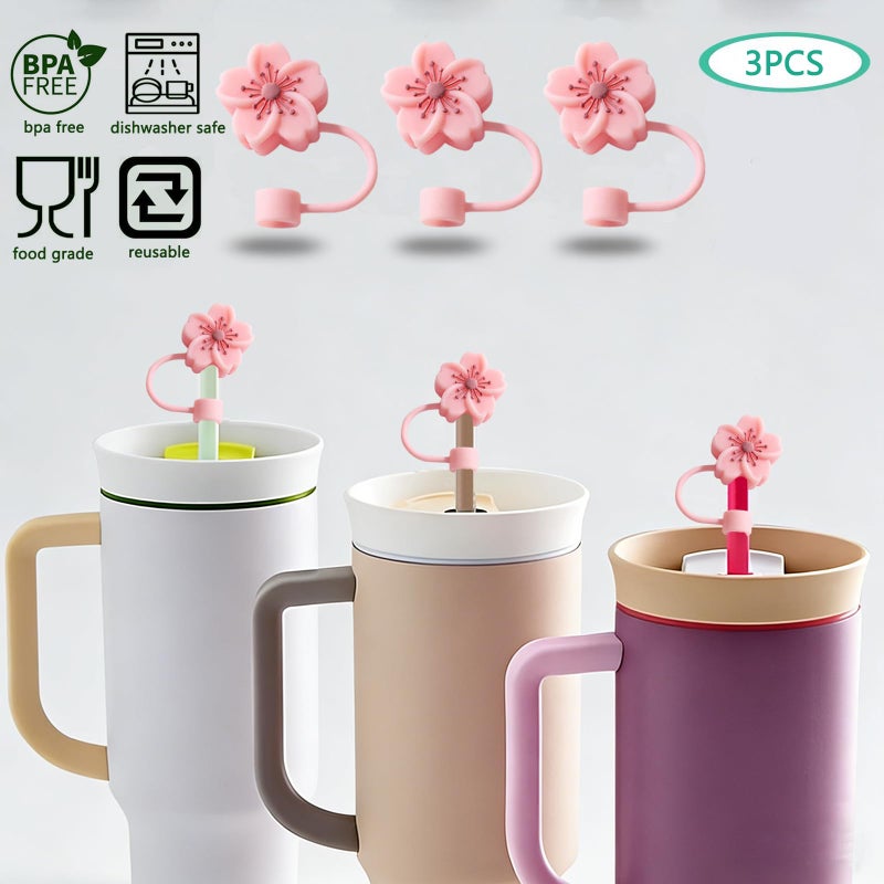 BTYHAOS Silicone Straw Caps for 10mm Tumblers | Reusable Dust-Proof Straw Toppers Compatible with Stanley 30oz & 40oz Tumbler (pink 3p) - Image 2