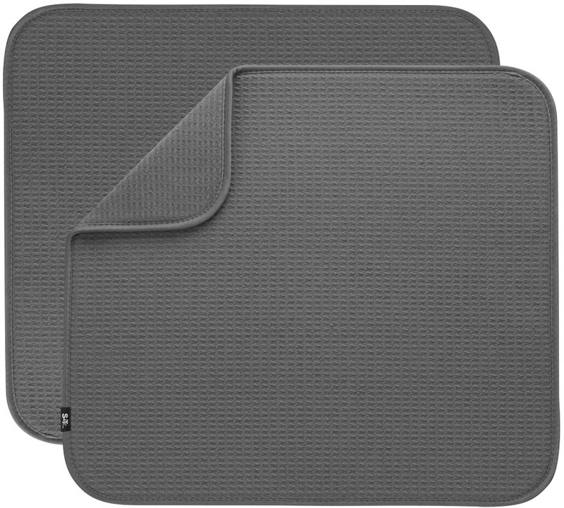 S&T INC. Dish Drying Mat 2 Pack, 16â€ x 18â€, Absorbent Microfiber Kitchen Counter Mat, Dish Drying Pad for Dishes, Utensils, Pots and Pans, Large, Charcoal Grey - Image 1