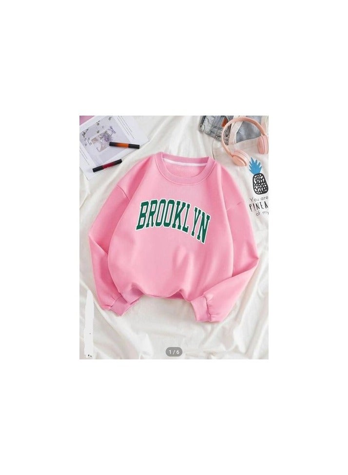 Women Hoodie Round Neck - Pink 