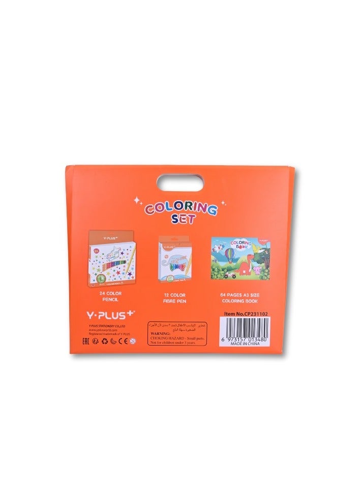 Y plus+ Y-PLUS+ Assorted Coloring Kit – 24 Color Pencils, 12 Fiber Pens & A3 Colouring Book - Image 4
