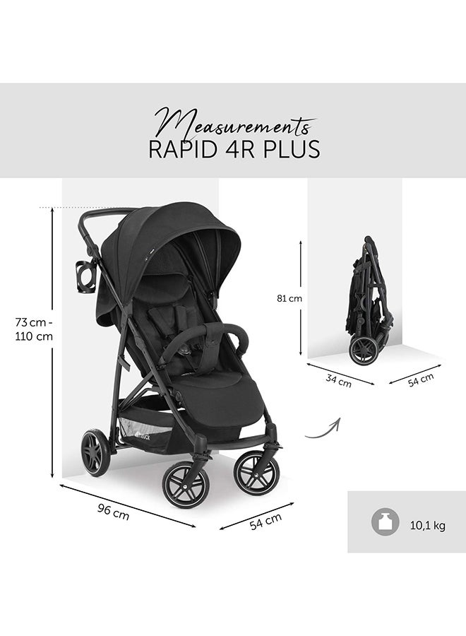 hauck Rapid 4R Plus Stroller – Black – From Birth to 25 kg - 4 Years – Lightweight Foldable Pushchair with Suspension, Adjustable Backrest & Large Wheels - Image 2