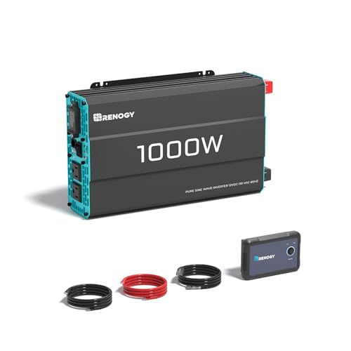 Renogy Inverter P2 1000 watt Pure Sine Wave Inverter, Solar Car Power Inverter 12V to 120V AC Converter for RV, Truck, Camping, Home Backup, Outdoor, Emergency, Off-Grid Living, 16.4FT Remote Control - Image 1