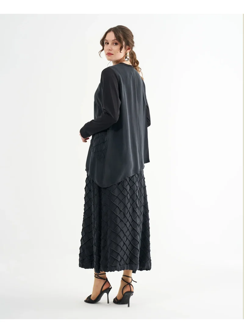 MissWhence  Asymmetric Textured Two-Piece Set- Black for Women | Best Price UAE