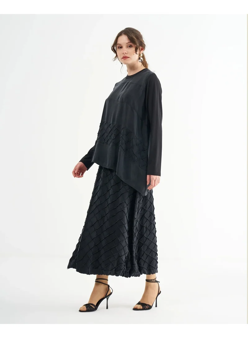 MissWhence  Asymmetric Textured Two-Piece Set- Black for Women | Best Price UAE