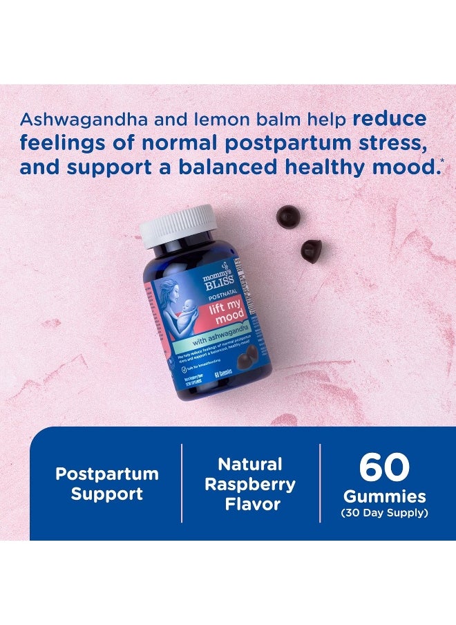 Mommy's Bliss Lift My Mood Postnatal Support Ashwagandha, Vegan, Delicious Raspberry Flavor, 60 Gummies (30 Servings)  - Image 3