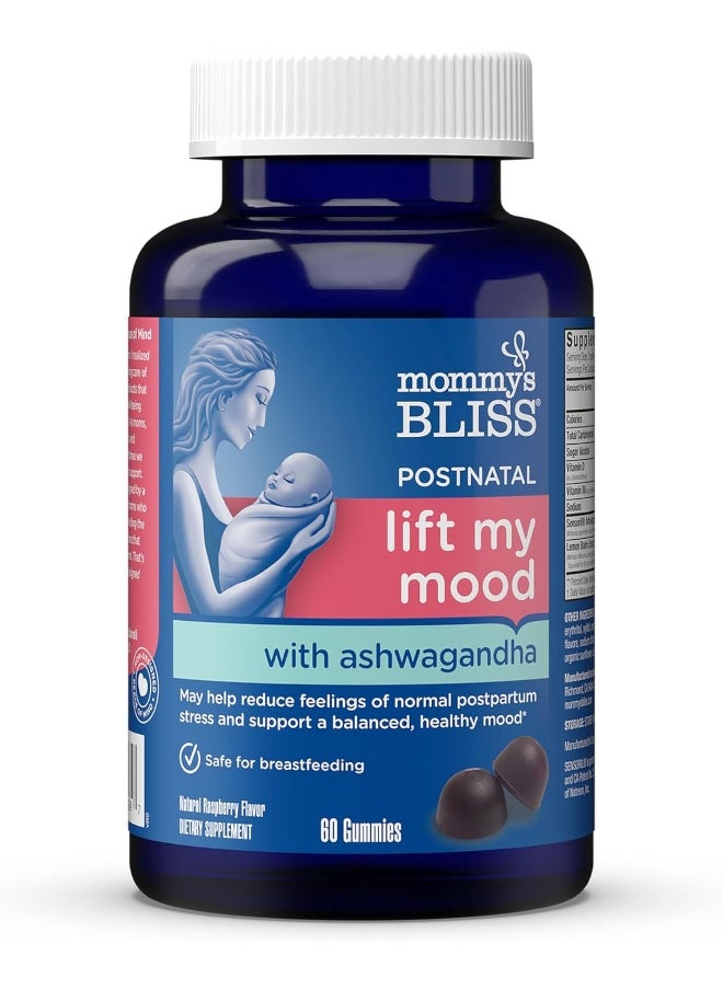Mommy's Bliss Lift My Mood Postnatal Support Ashwagandha, Vegan, Delicious Raspberry Flavor, 60 Gummies (30 Servings)  - Image 1