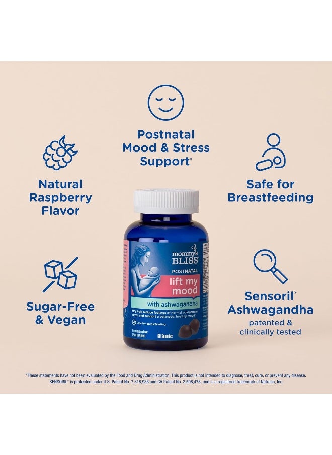 Mommy's Bliss Lift My Mood Postnatal Support Ashwagandha, Vegan, Delicious Raspberry Flavor, 60 Gummies (30 Servings)  - Image 4
