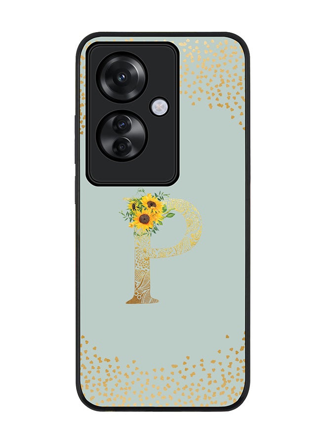 Stylizedd Rugged Black edge case for Oppo Reno11 F / Oppo F25 Pro 5G,Slim fit Soft Cover Custom Monogram Initial Letter Floral Pattern Alphabet - P (Light Grey) - Image 1